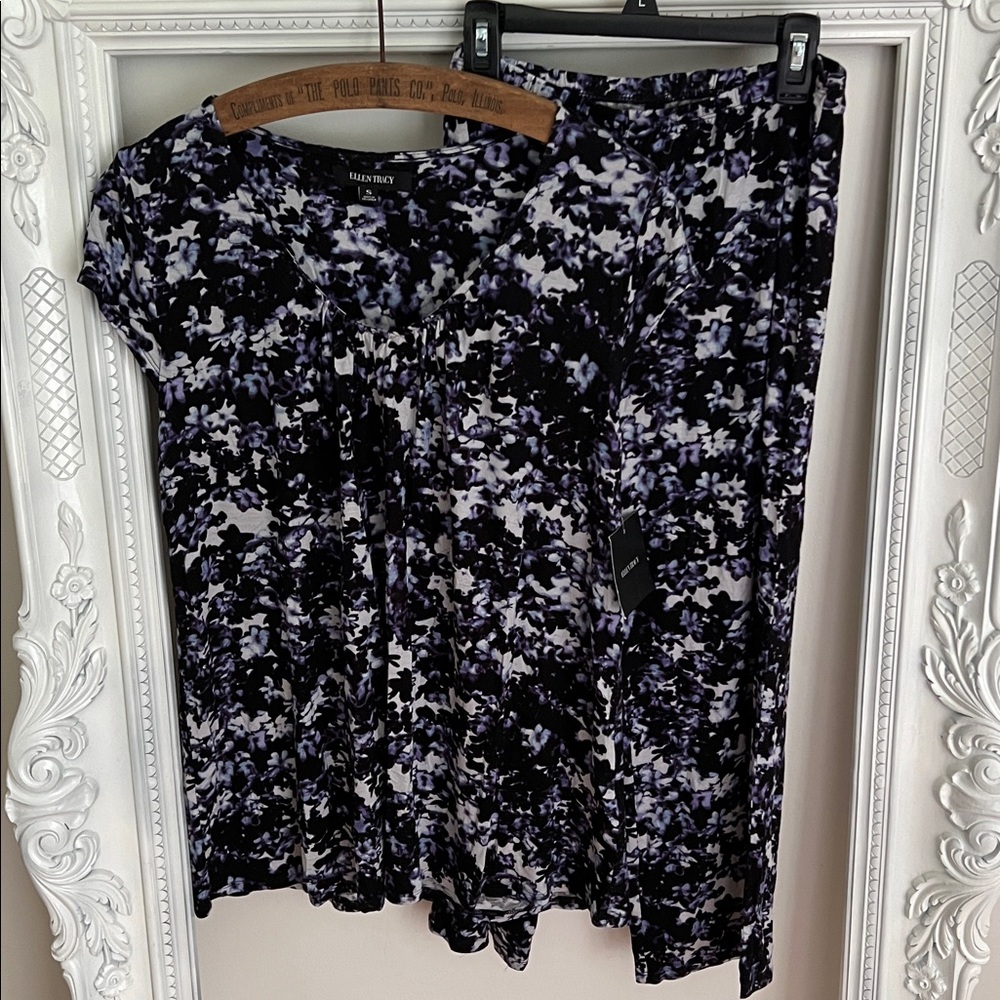 New Ellen Tracy Black and White Floral Pajama set size small